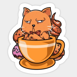 Weird Cat and Coffee Sticker